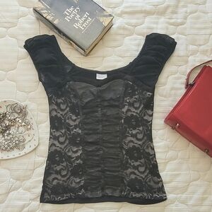 VINTAGE 2000S SUZY SHIER, BLACK CORSET TOP, MEDIUM-LARGE